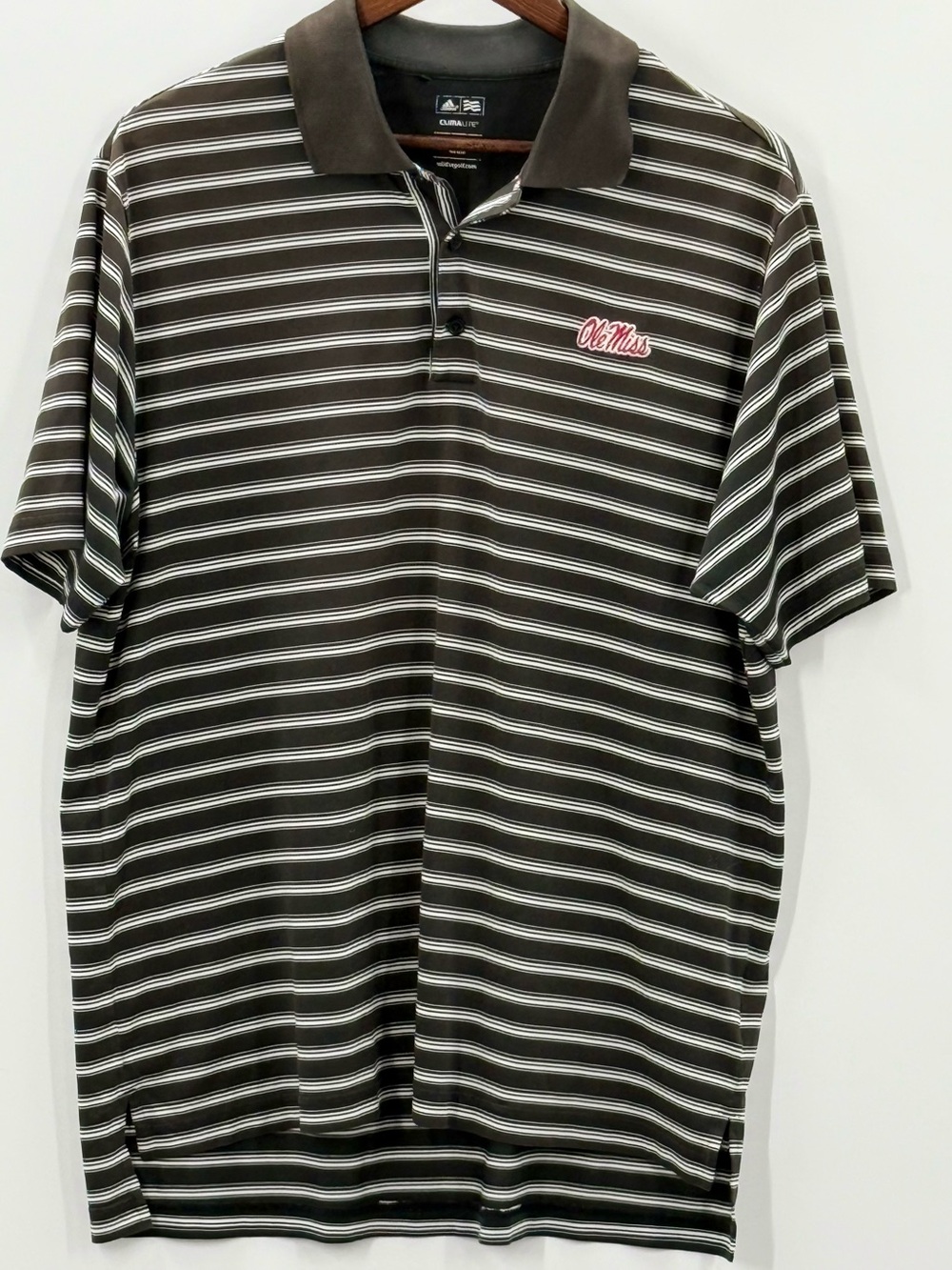 433 adidas Large Black & White Striped Ole Miss Polo